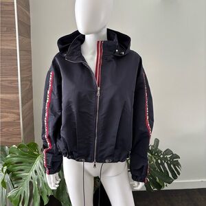 Moncler Jacket Crop Zirconite Hooded Jacket Navy Windbreaker Sz 5 100% Authentic
